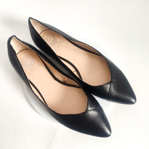 Vince Camuto Flats Size 10 Black Leather Crossover Pointy Toe Slip On Preppy - Picture 7 of 10